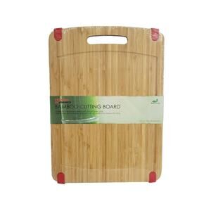 Home Basics Bamboo 12"x16" Cutting Board with Non-Slip Silicone Tabs New